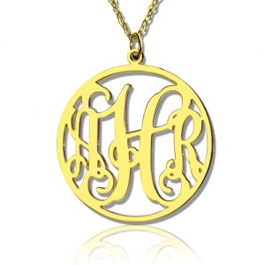 18K guldpläterad cirkel monogram halsband