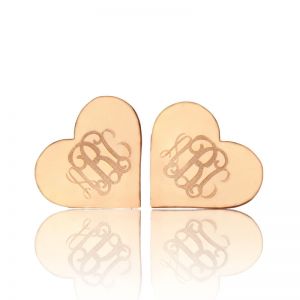 Hjärta anpassade monogramörhängen Studs massivt rosaguld