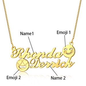 Personligt minnesmärke initialt dubbelnamn Emoji halsband sterling silver i guld