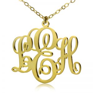 Personligt Vine Font Initial Monogram Necklace Massivt guld