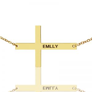 Guldpläterad Latin Latin Cross Necklace Graverad Namn 1.6 "