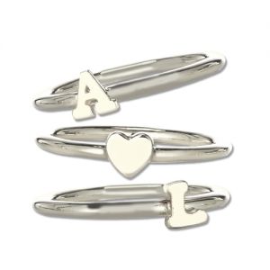 Unika Hers Stacking Rings with Heart & Initials