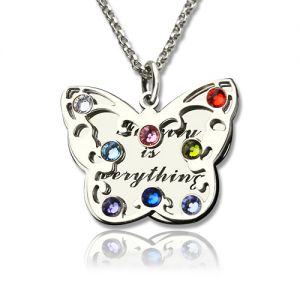 Personligt Birthstone Butterfly Necklace Sterling Silver
