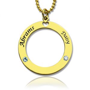 Circle of Love Name Necklace med Birthstone förgyllt silver