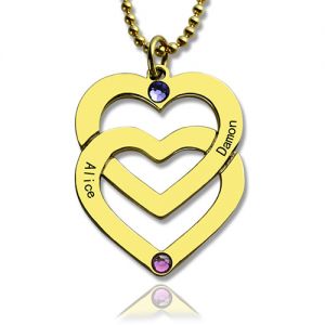 2 hjärta Birthstone Love Necklace for Her 18k Guldpläterad