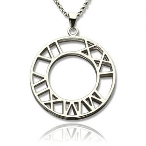 Dubbel cirkel Roman Numeral Necklace Clock Design Sterling Silver