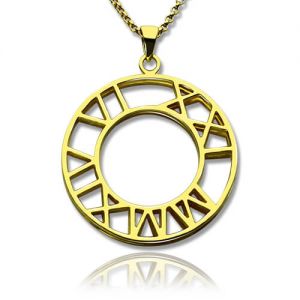 Dubbelcirkel Roman Numeral Necklace Clock Design Guldpläterat silver