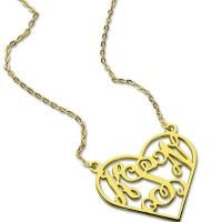 Cut Out Heart Monogram Necklace 18K Gold Plated
