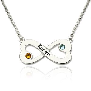 Graverad Silver Infinity Heart Necklace med Birthstone