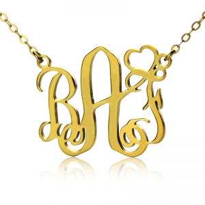 Personligt initialt monogram halsband massivt guld med hjärta