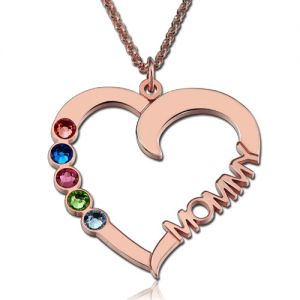 Birthstone Heart Necklace med namn i rosaguld