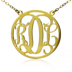 Cirkel massivt guld initial monogram namn halsband