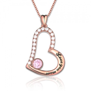 "Love You Mom" Birthstone Heart Necklace I Rose Gold