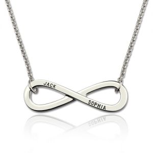 Graverad Infinity Symbol 2 Namn Halsband Sterling Silver