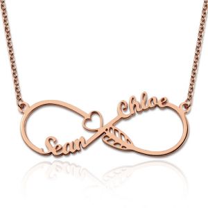 Arrow Infinity Heart Necklace med 2 namn i rosa guld