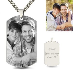 Custom Father &amp; Son Photo Dog Tag Necklace Titanium Steel