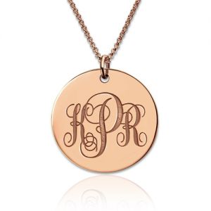 Rosa guldskiva graverad monogram halsband