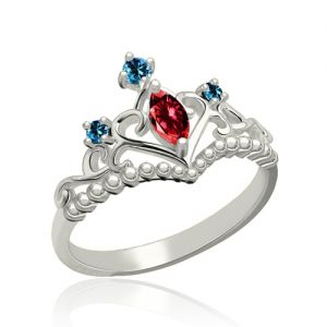 Unik Birthstone Tiara Ring platinerad