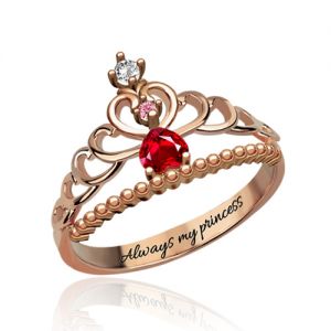 Fairytale Princess Tiara Birthstone Ring i rosaguld graverad