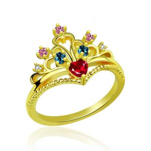 Briljant flersten-prinsessans kronring guldpläterad
