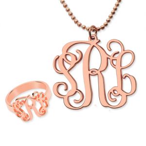 Mix & Match Monogram Ring & Necklace Set I Rose Gold