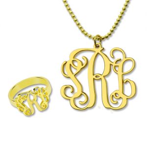 Monogram Ring & Necklace Set Guldpläterad minnesvärd present