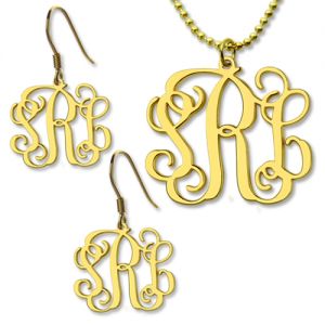 Anpassad liten monogram halsband & örhängen set guldpläterad