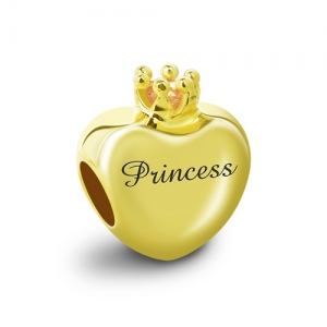 Graverad Birthstone Crown Heart Charm Gold