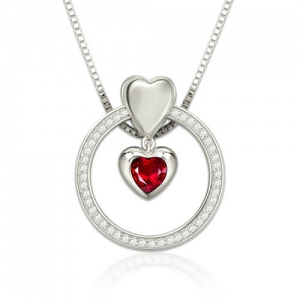 Anpassad Heart Birthstone Circle Necklace Sterling Silver