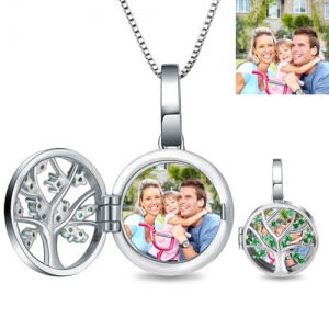 Graverade unika släktträd Photo Locket Sterling Sliver