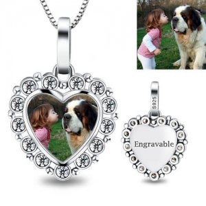 Memorial Gift: Engraved Photo Heart Pendant Necklace