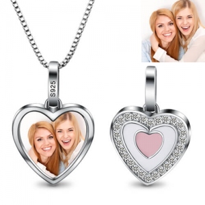 Heart Pendant Photo CZ Necklace Sterling Sliver