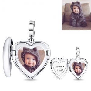 Graverad Silver Photo Locket Heart Charm