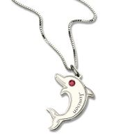 Dolphin Necklace med Birthstone &amp; Name Sterling Silver