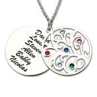 Family Tree Pendant Necklace With Birthstone Silver