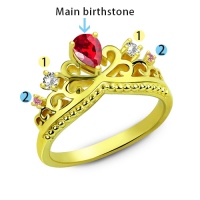 Romantisk Birthstone Princess Crown Ring Guldpläterad