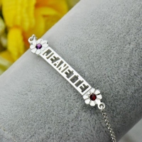 Cut Out Name Bracelet With Birthstone Sterling Silver