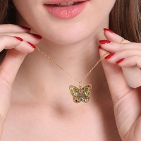 Birthstone Butterfly Necklace 18k Guldpläterad