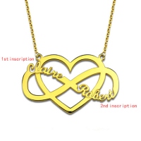 Infinity och hjärta par namn halsband 18K guldpläterad
