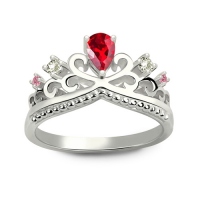 Romantiska Birthstones Princess Crown Ring Silver