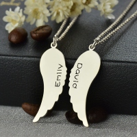 Anpassade söta His and Her Angel Wings Necklaces Set Silver