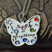 Personligt Birthstone Butterfly Necklace Sterling Silver