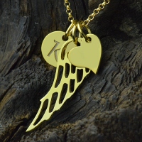 Lycka till Angel Wing Necklace med inledande charm 18 k guld