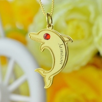 Dolphin Pendant Name Necklace med Birthstone 18 k guld