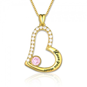 "Love You Mom" Birthstone Necklace Guldpläterad