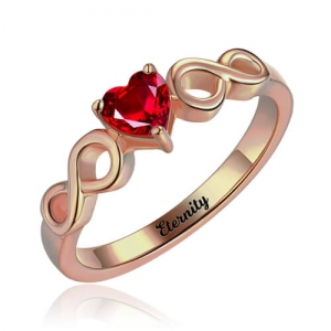Infinity Ring With Heart Birthstone I Rose Gold