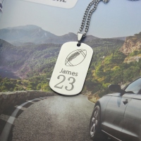 Titanium Steel Man&#39;s Dog Tag Rugby Name Necklace