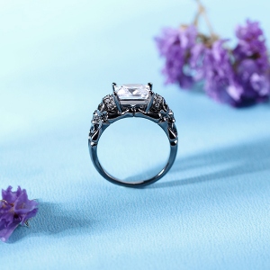 Skull Black Plated Ring With Square Birthstones In Silver