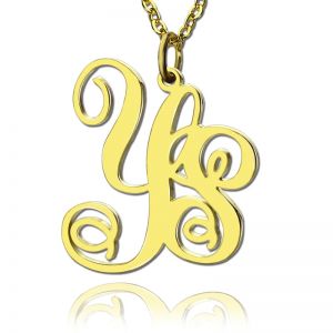 Personaliserat massivt guldvintyp 2 initial monogram halsband