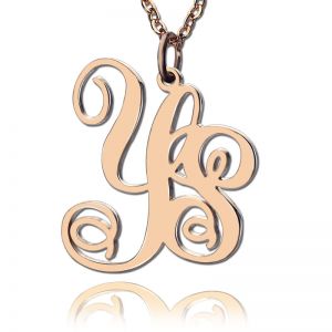 Personaliserat massivt rosaguld vinstockstyp 2-initial monogram halsband